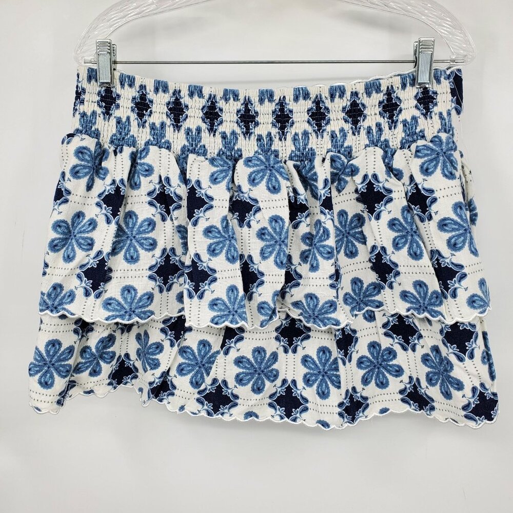 Aguabendita X Target Coral Tile White and Blue Ruffled Pull On‎ Skirt Large